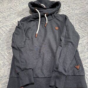 Naketano Sweater Women's XL Hooded Brave New World Thick High Cowl Neck Gray